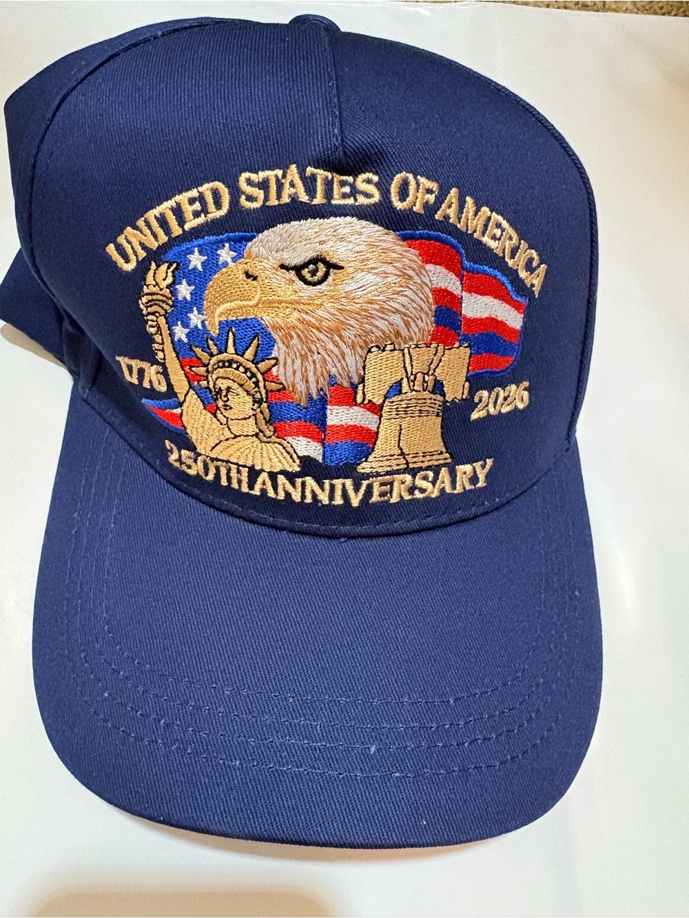 Blue United States of America 250th Anniversary Embroidered Baseball Cap